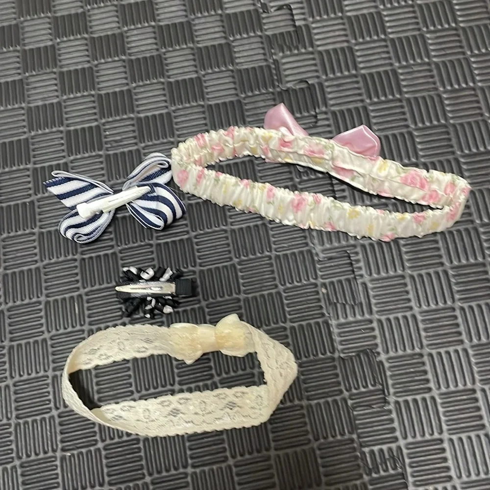 Baby hair accessories,clips and bows pink, black, white and beige